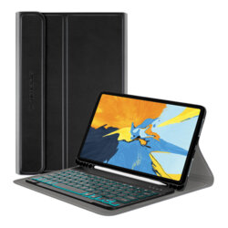Husa iPad Pro 2018 11.0 A2013/A1934 cu tastatura magnetica wireless RGB/pencil holder Techsuit CozyTab, negru