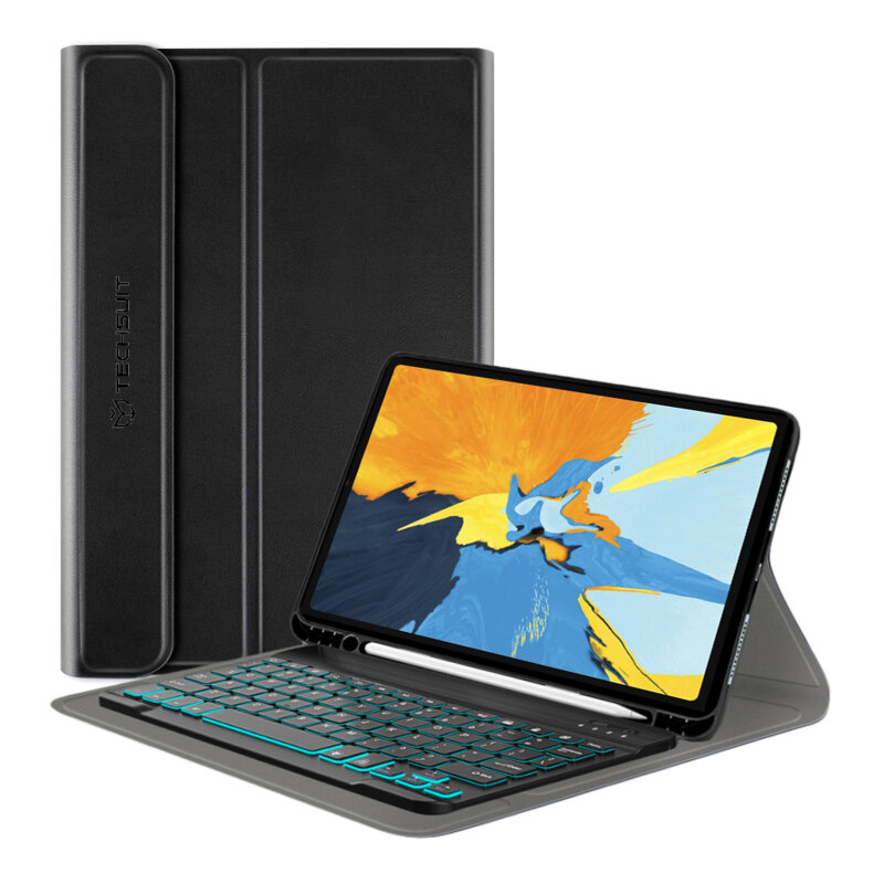 Husa iPad Pro 2018 11.0 A2013/A1934 cu tastatura magnetica wireless RGB/pencil holder Techsuit CozyTab, negru