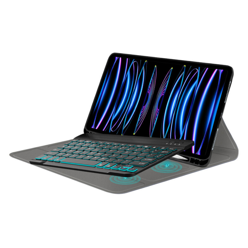 Husa iPad Pro 2018 11.0 A2013/A1934 cu tastatura magnetica wireless RGB/pencil holder Techsuit CozyTab, negru