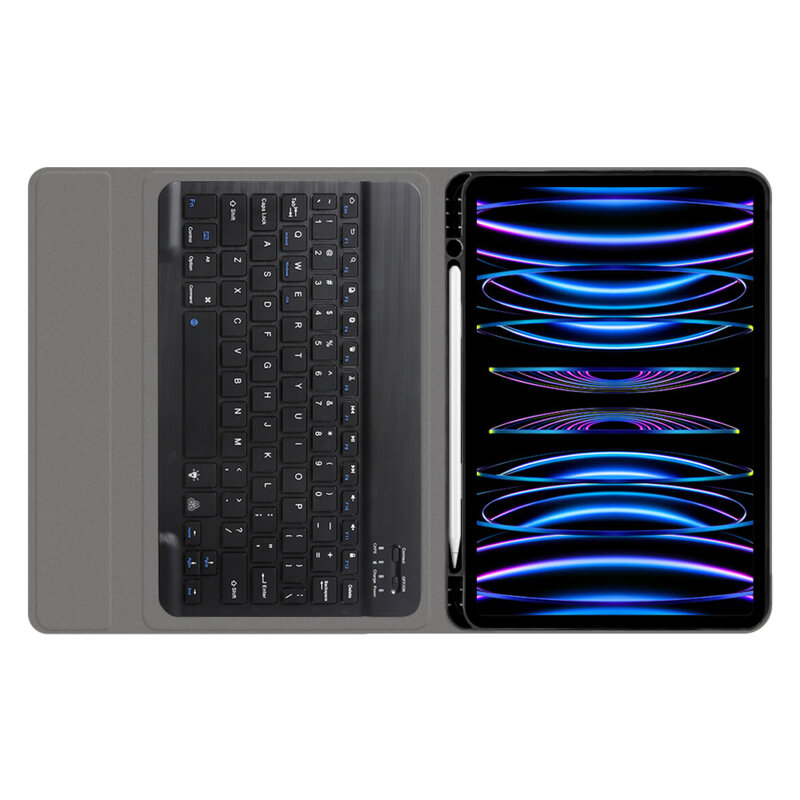 Husa iPad Pro 2018 11.0 A2013/A1934 cu tastatura magnetica wireless RGB/pencil holder Techsuit CozyTab, negru