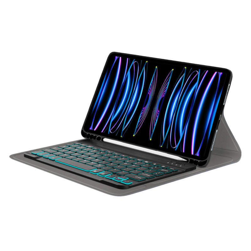 Husa iPad Pro 2018 11.0 A2013/A1934 cu tastatura magnetica wireless RGB/pencil holder Techsuit CozyTab, negru