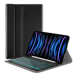 Husa iPad Pro 11 (2022) cu tastatura magnetica wireless RGB/pencil holder Techsuit CozyTab, negru