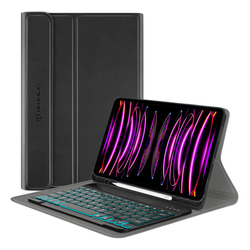 Husa iPad Pro 12.9 (2022) cu tastatura magnetica wireless RGB/pencil holder Techsuit CozyTab, negru