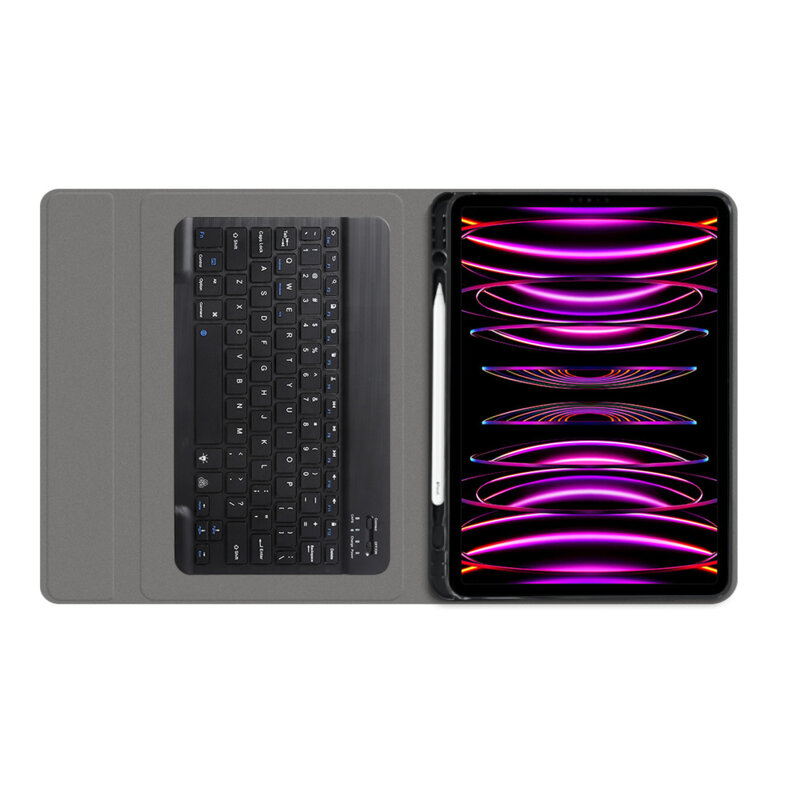Husa iPad Pro 2020 12.9 A2069/A2232 cu tastatura magnetica wireless RGB/pencil holder Techsuit CozyTab, negru