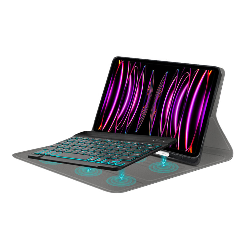 Husa iPad Pro 2020 12.9 A2069/A2232 cu tastatura magnetica wireless RGB/pencil holder Techsuit CozyTab, negru