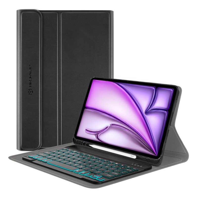 Husa iPad Air 13 (2024) cu tastatura magnetica wireless RGB/pencil holder Techsuit CozyTab, negru
