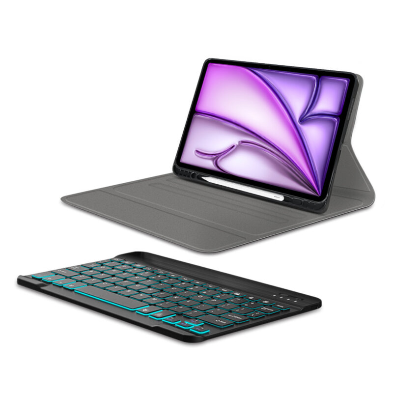 Husa iPad Air 13 (2024) cu tastatura magnetica wireless RGB/pencil holder Techsuit CozyTab, negru