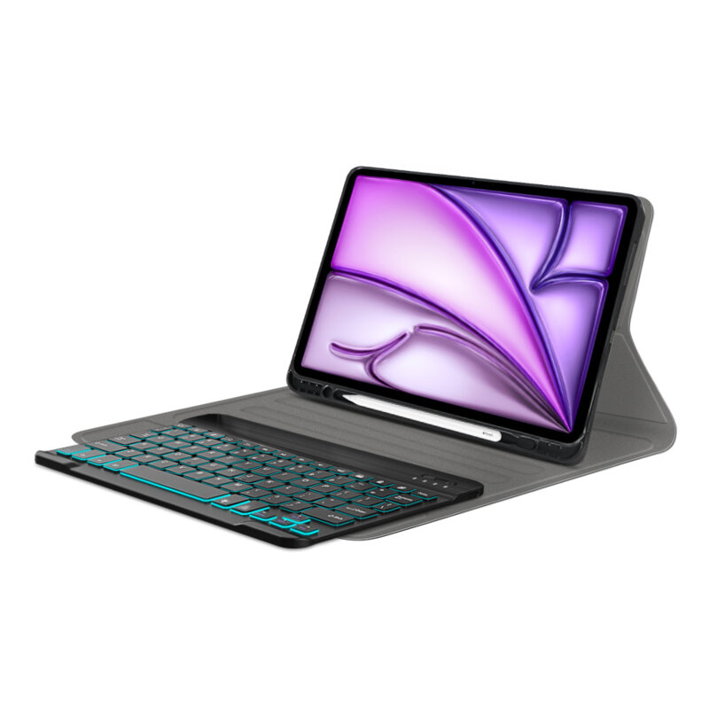 Husa iPad Air 13 (2024) cu tastatura magnetica wireless RGB/pencil holder Techsuit CozyTab, negru