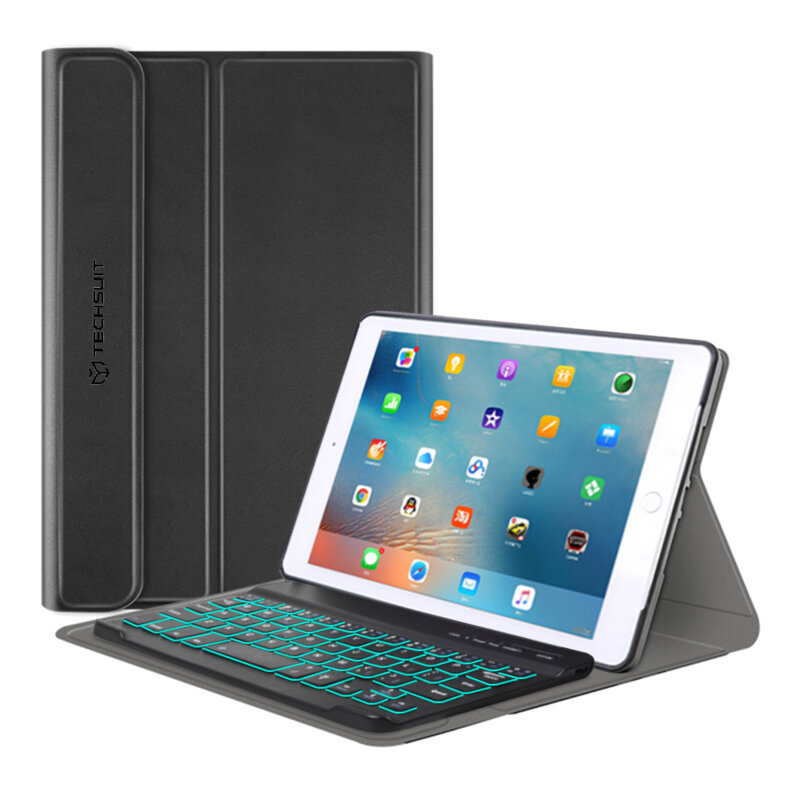 Husa iPad Mini 4 A1538/A1550 cu tastatura magnetica wireless RGB Techsuit CozyTab, negru