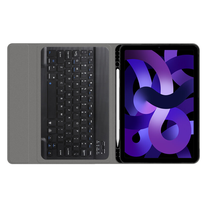 Husa iPad Air 5 (2022) cu tastatura magnetica wireless RGB/pencil holder Techsuit CozyTab, negru