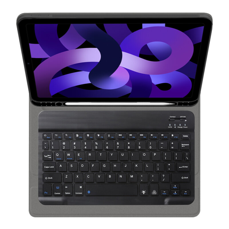 Husa iPad Air 5 (2022) cu tastatura magnetica wireless RGB/pencil holder Techsuit CozyTab, negru