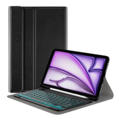 Husa iPad Air 11 (2024) cu tastatura magnetica wireless RGB/pencil holder Techsuit CozyTab, negru