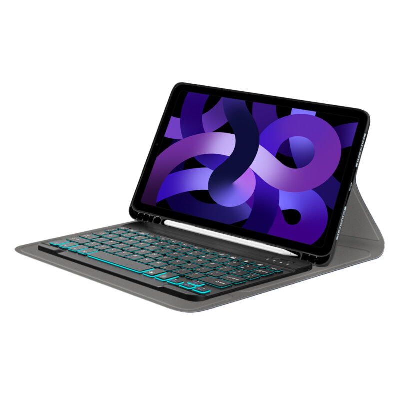 Husa iPad Air 11 (2024) cu tastatura magnetica wireless RGB/pencil holder Techsuit CozyTab, negru