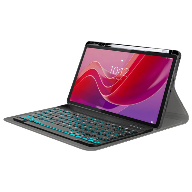 Husa Lenovo Tab M11 cu tastatura magnetica wireless RGB/pencil holder Techsuit CozyTab, negru