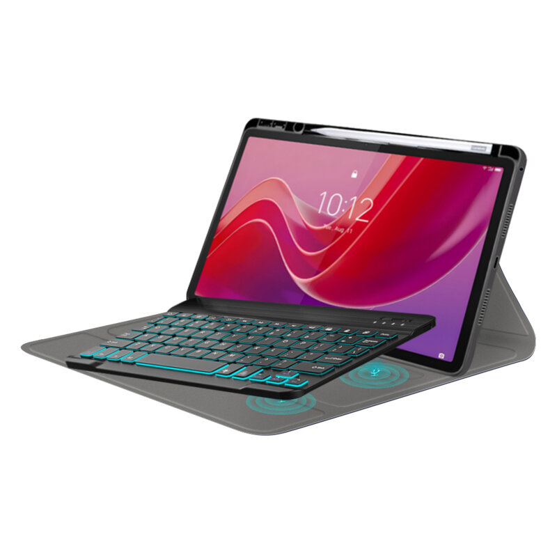 Husa Lenovo Tab M11 cu tastatura magnetica wireless RGB/pencil holder Techsuit CozyTab, negru