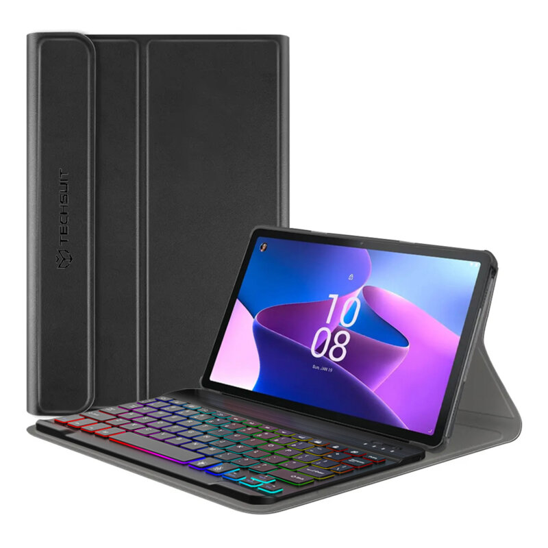 Husa Lenovo Tab M10 3rd Gen (TB328FU/TB328XU) cu tastatura magnetica wireless RGB Techsuit CozyTab, negru