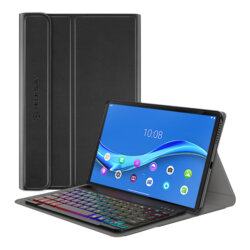 Husa Lenovo Tab M10 Plus TB-X606F cu tastatura magnetica wireless RGB Techsuit CozyTab, negru