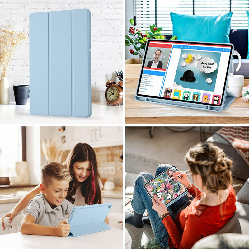 Husa Samsung Galaxy Tab S6 Lite 2024 Techsuit Flex Trifold Pen, bleu