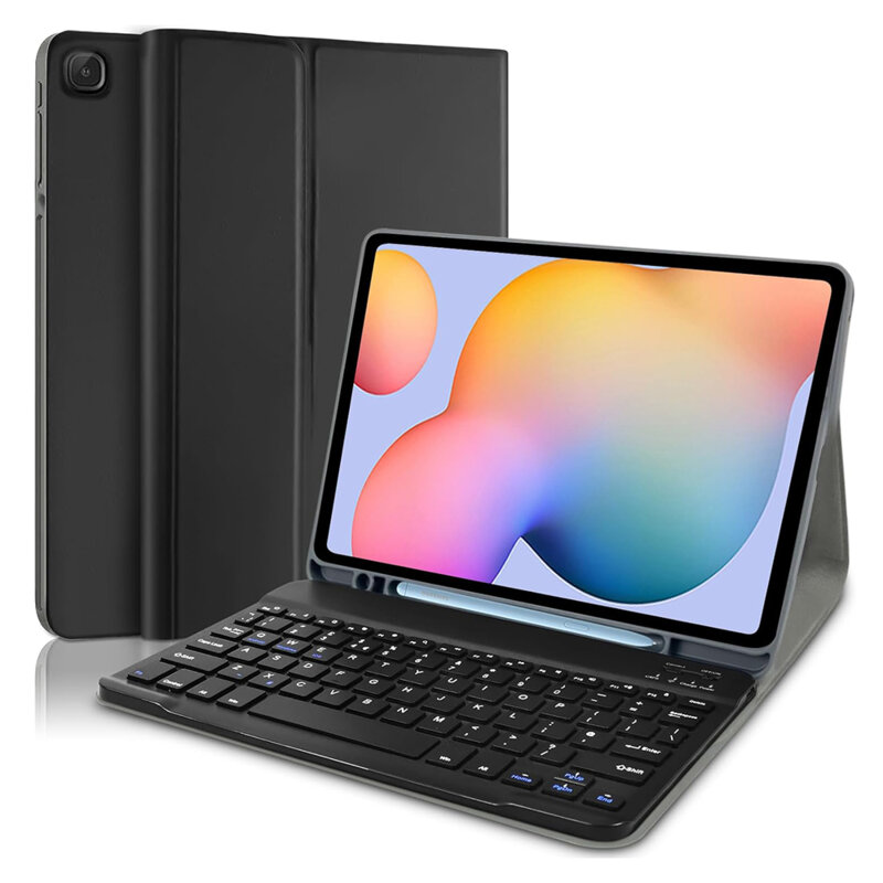 Husa Samsung Galaxy Tab S6 Lite 10.4 P610/P615 cu tastatura magnetica wireless RGB/pencil holder Techsuit CozyTab, negru