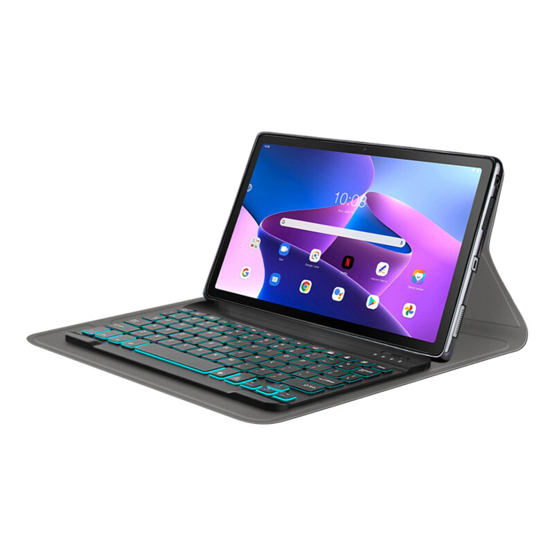 Husa Samsung Galaxy Tab S6 Lite 10.4 P610/P615 cu tastatura magnetica wireless RGB/pencil holder Techsuit CozyTab, negru