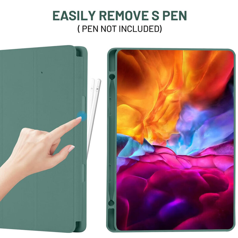 Husa Samsung Galaxy Tab S6 Lite 2022 Techsuit Flex Trifold Pen, verde inchis