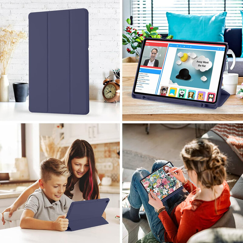 Husa Samsung Galaxy Tab S6 Lite 2024 Techsuit Flex Trifold Pen, bleumarin