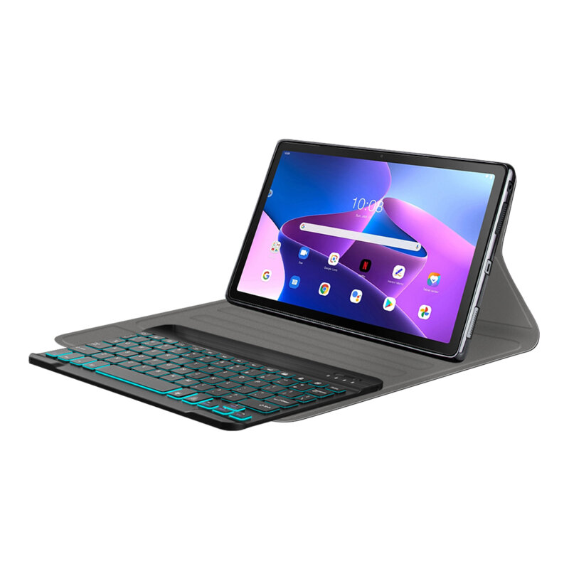 Husa Samsung Galaxy Tab A8 10.5 (2021) cu tastatura magnetica wireless RGB/pencil holder Techsuit CozyTab, negru