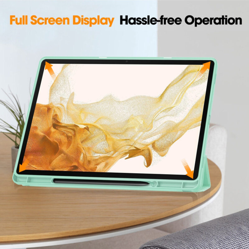Husa Samsung Galaxy Tab S7 Plus 12.4 T970/T976 Techsuit Flex Trifold Pen, verde deschis