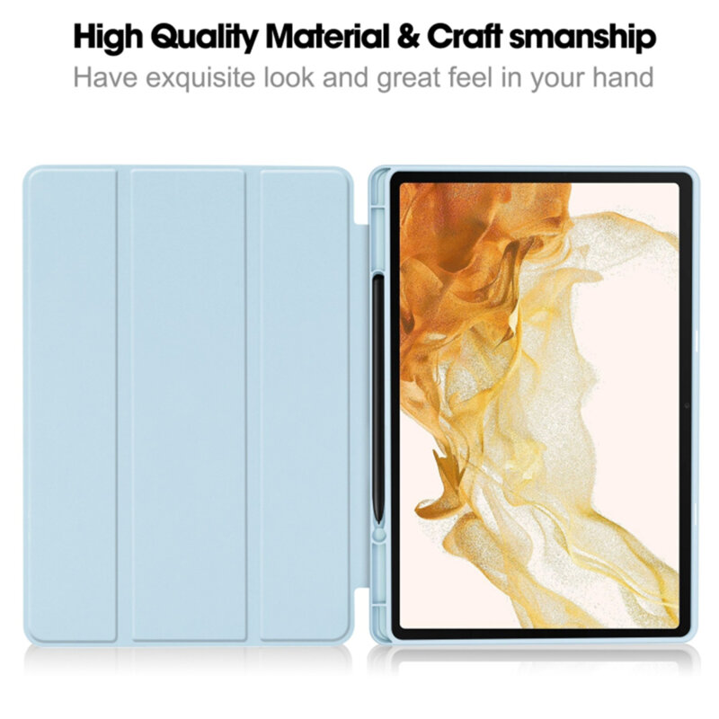 Husa Samsung Galaxy Tab S7 Plus 12.4 T970/T976 Techsuit Flex Trifold Pen, bleu