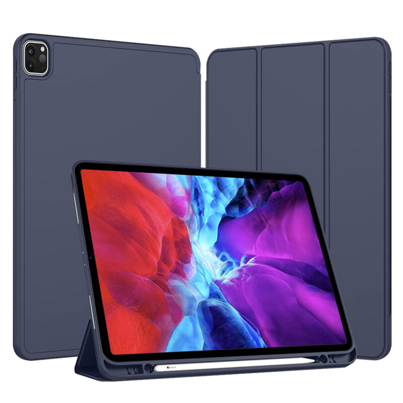 Husa iPad Pro 2020 12.9 A2069/A2232 Techsuit Flex Trifold Pen, bleumarin