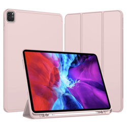 Husa iPad Pro 2020 12.9 A2069/A2232 Techsuit Flex Trifold Pen, roz