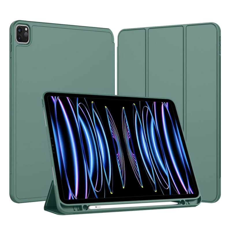 Husa iPad Pro 12.9 (2022) Techsuit Flex Trifold Pen, verde inchis