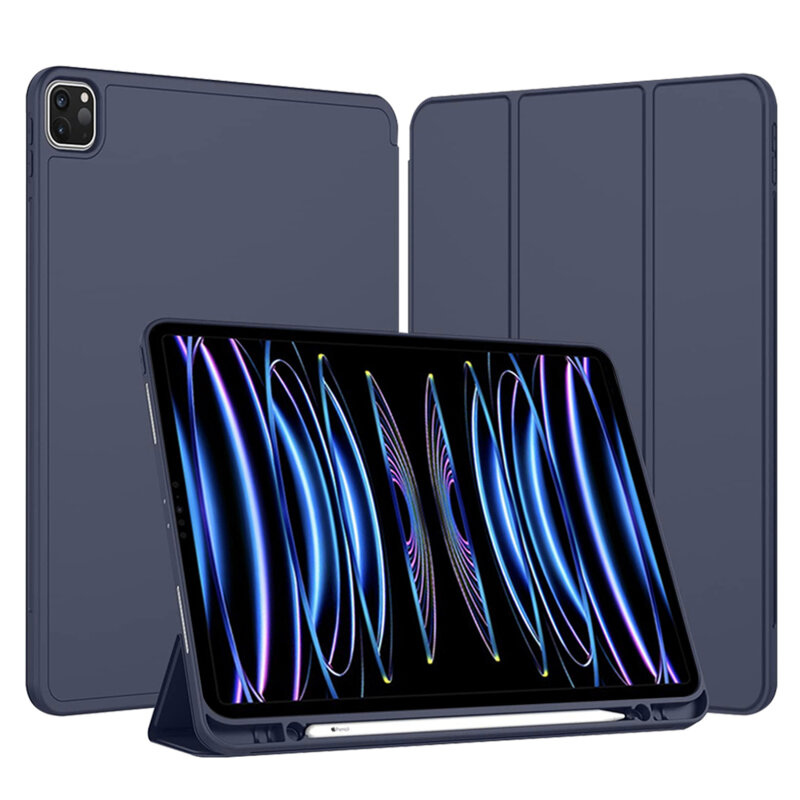 Husa iPad Pro 12.9 (2022) Techsuit Flex Trifold Pen, bleumarin