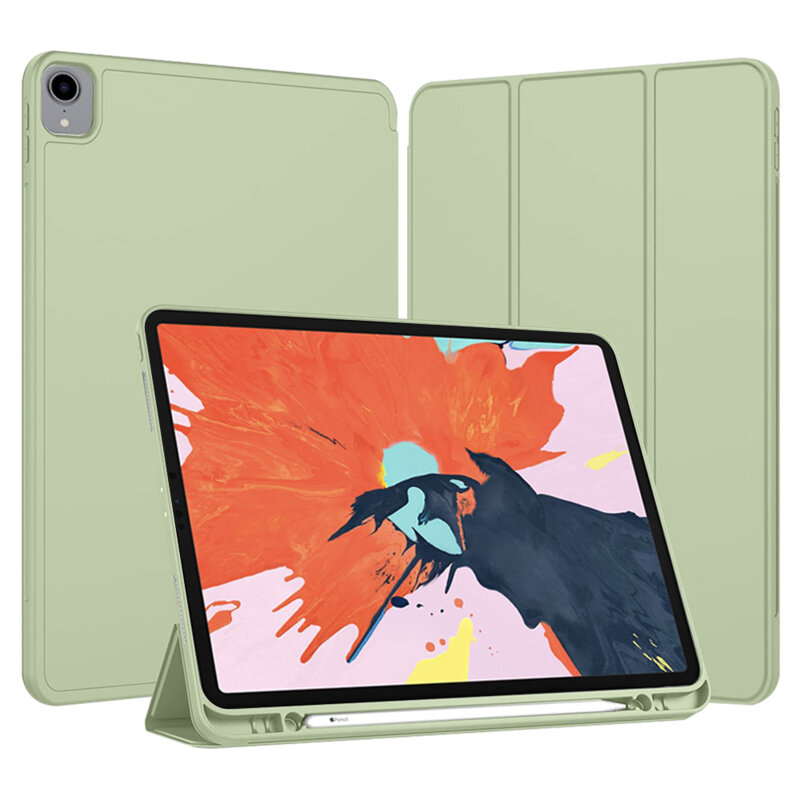 Husa iPad Pro 2018 12.9 A1876/A1983 Techsuit Flex Trifold Pen, verde deschis