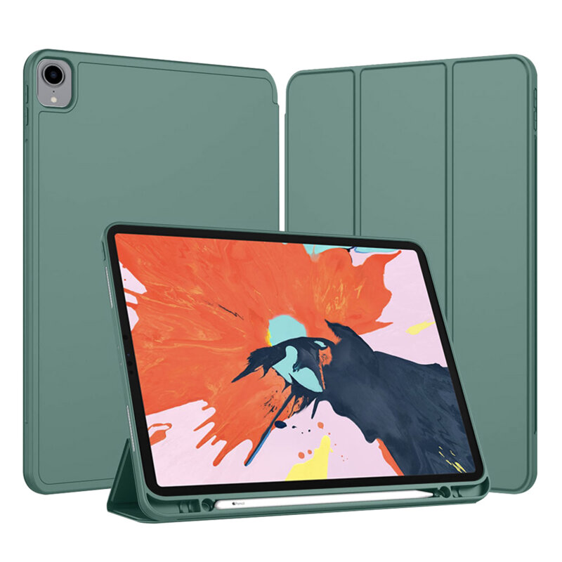 Husa iPad Pro 2018 12.9 A1876/A1983 Techsuit Flex Trifold Pen, verde inchis