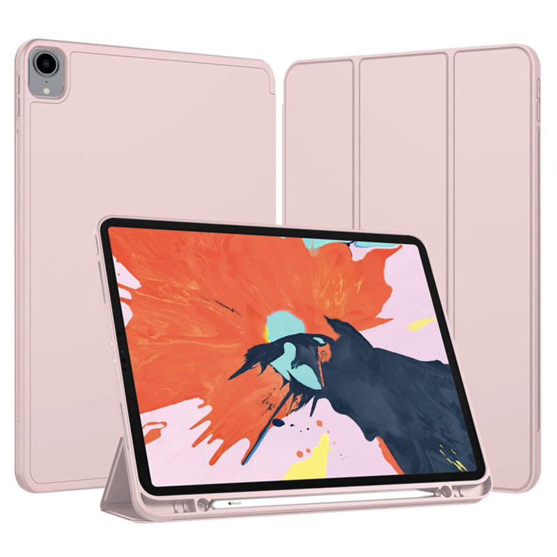 Husa iPad Pro 2018 12.9 A2014/A1895 Techsuit Flex Trifold Pen, roz