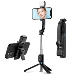 Selfie stick Bluetooth cu trepied si LED Techsuit C01s, 107cm