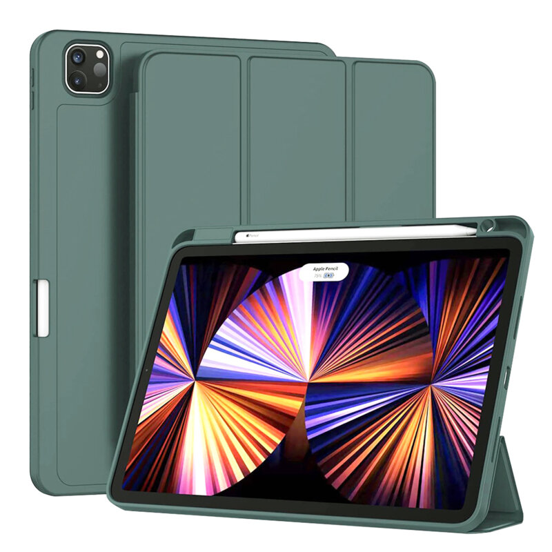 Husa iPad Pro 2020 11.0 A2068/A2230 Techsuit Flex Trifold Pen, verde inchis