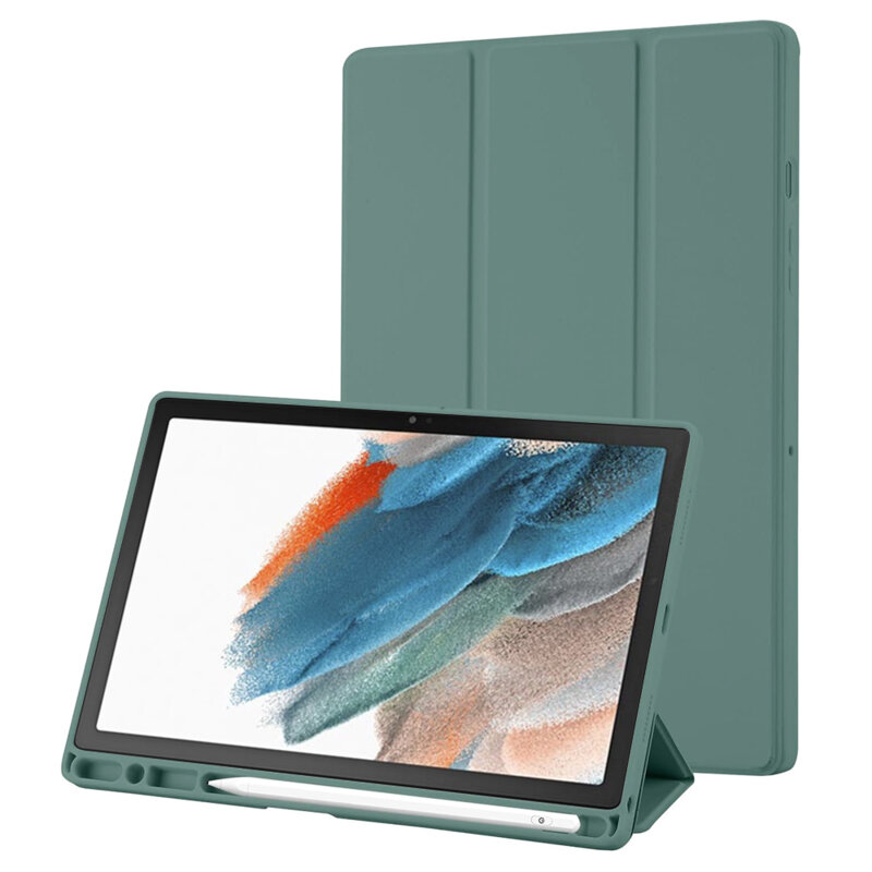 Husa Samsung Galaxy Tab A8 10.5 (2021) Techsuit Flex Trifold Pen, verde inchis