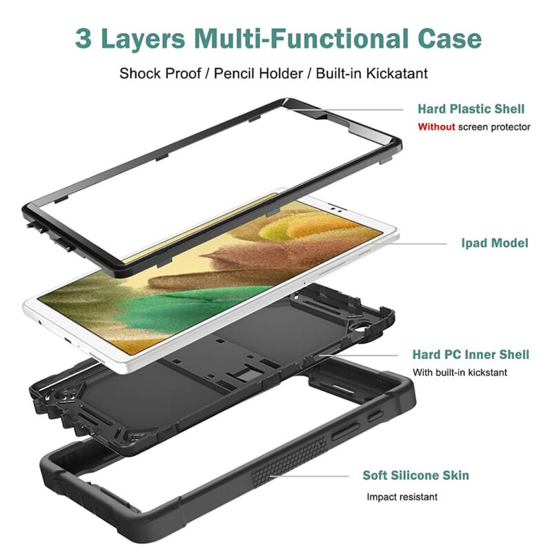 [Pachet 360°] Husa + folie sticla Samsung Galaxy Tab A7 10.4 (2022) Techsuit Rugged TabShell, negru