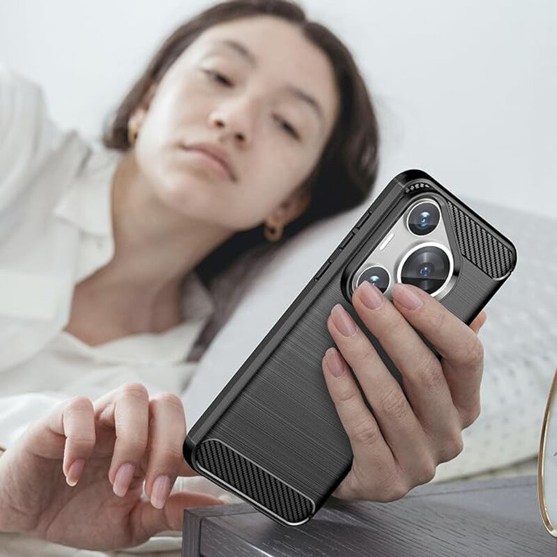 Husa Huawei Pura 70 Techsuit Carbon Silicone, negru