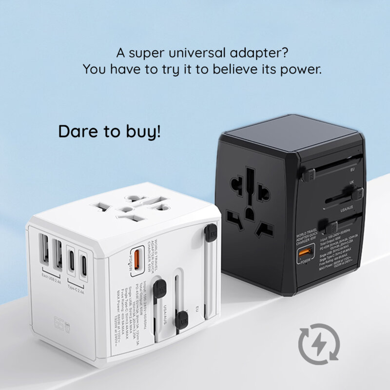 Adaptor priza universal PD65W, 2xUSB, 3xType-C Techsuit, HHT906