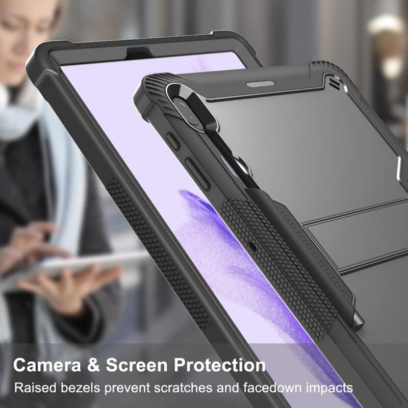 [Pachet 360°] Husa + folie sticla Samsung Galaxy Tab S7 Plus 12.4 T970/T976 Techsuit Rugged TabShell, roz