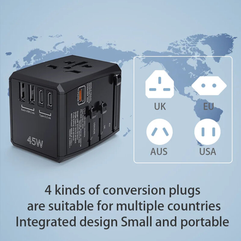 Adaptor priza universal PD45W, 2xUSB, 3xType-C Techsuit, HHT905