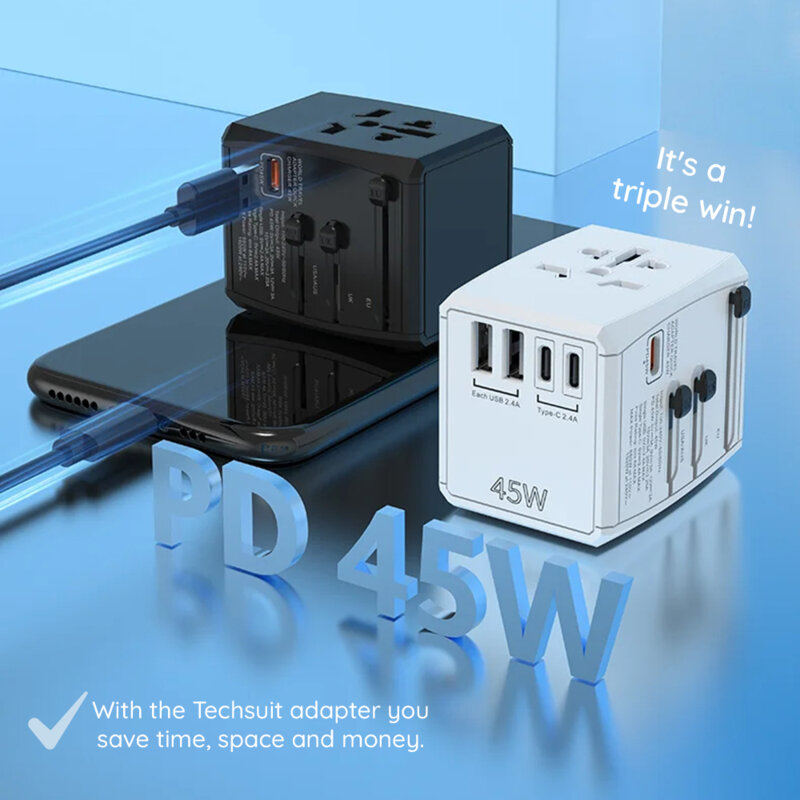 Adaptor priza universal PD45W, 2xUSB, 3xType-C Techsuit, HHT905