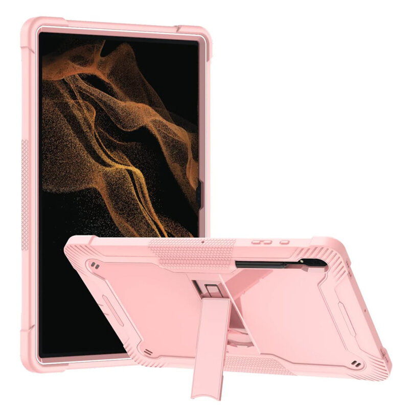 [Pachet 360°] Husa + folie sticla Samsung Galaxy Tab S9 Ultra Techsuit Rugged TabShell, roz