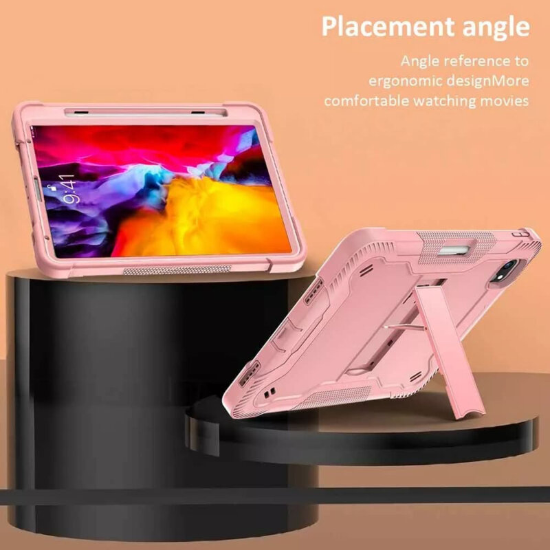 [Pachet 360°] Husa + folie sticla iPad Pro 2020 12.9 A2069/A2232 Techsuit Rugged TabShell, roz
