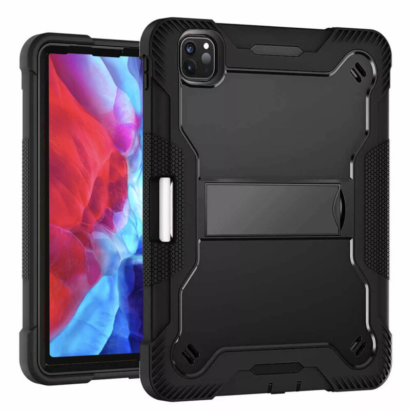 [Pachet 360°] Husa + folie sticla iPad Pro 2020 12.9 A2069/A2232 Techsuit Rugged TabShell, negru