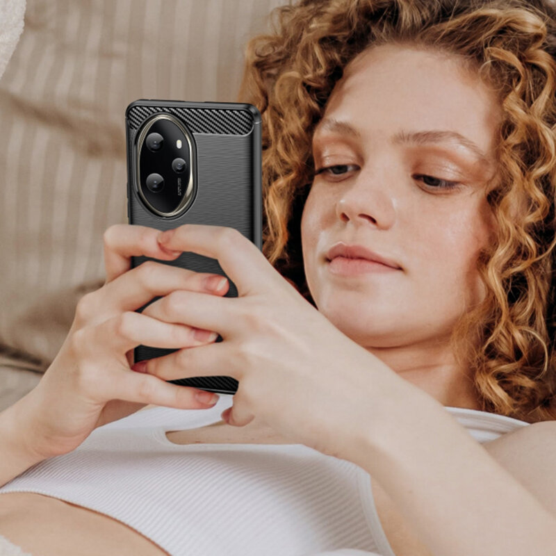 Husa Honor 200 Pro Techsuit Carbon Silicone, negru