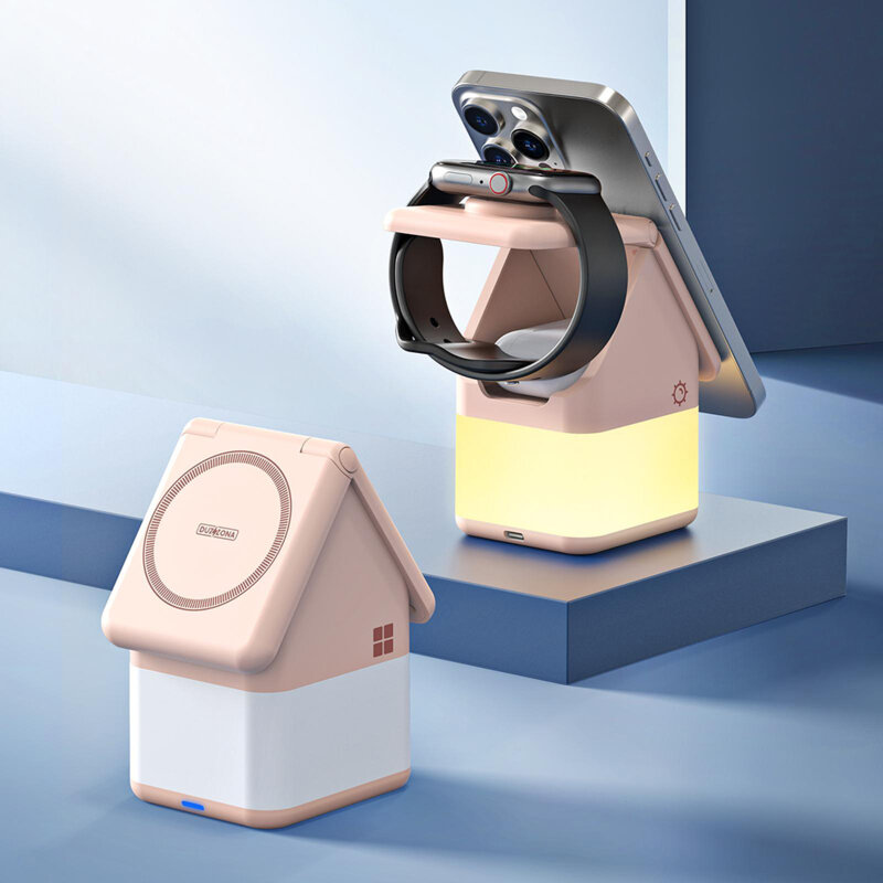 Statie incarcare wireless pentru Apple Duzzona W20, 15W, roz